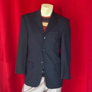 CLAIBORNE men suit jacket. Black with grey stripes. 3 buttons. 36S.